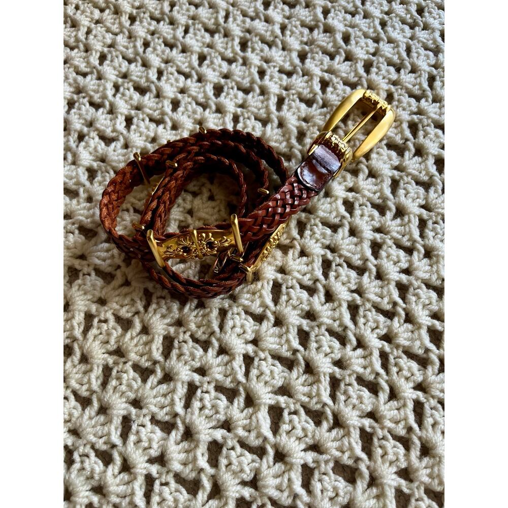 Vintage 90s Brown Braided Belt Gold Cale Western Size Medium